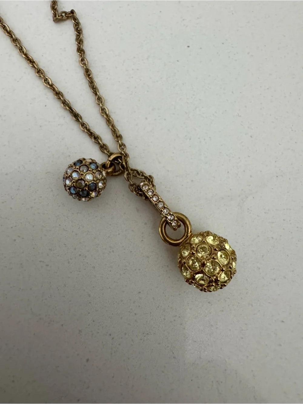 Swarovski Gold Crystal Pavé Double Ball Pendant Necklace